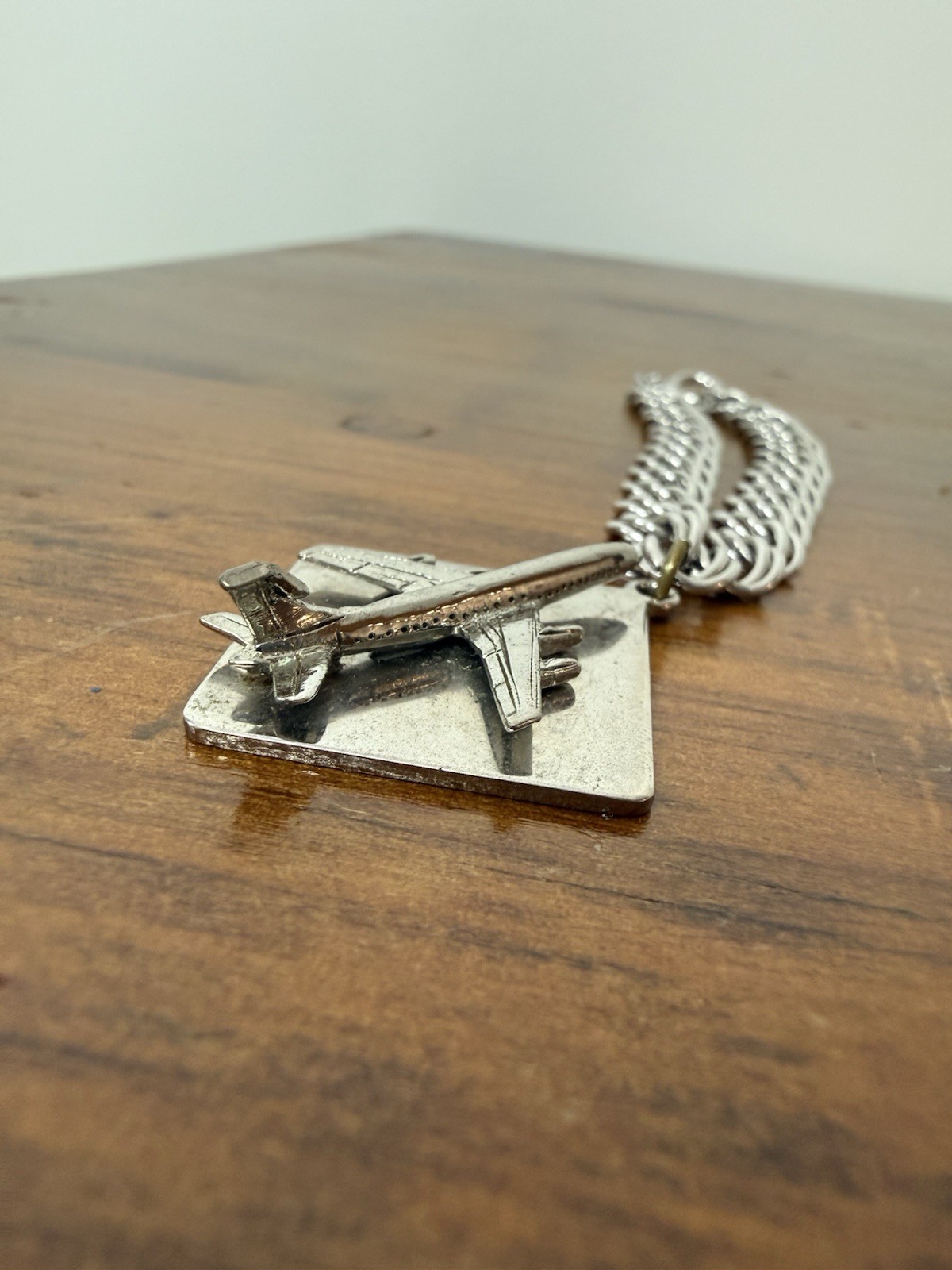 VTG Sterling Silver Chain Link Airplane Charm Boeing 747 Chunky Retro Bracelet