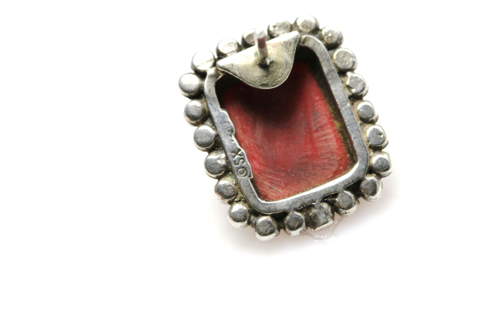 Rectangular Shape Red Stone Sterling Silver 925 Earrings 7.4 Grams (EAR2724)