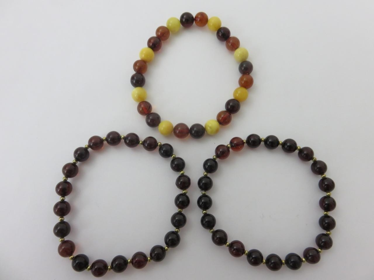 3pc Lot Natural Baltic Amber Beaded Stretch Bracelets Lithuania NIP