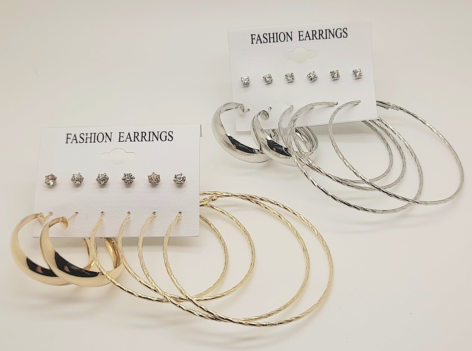set of 12 Pairs/2 card multi style gold/silver color stone/hoop fashion earrings