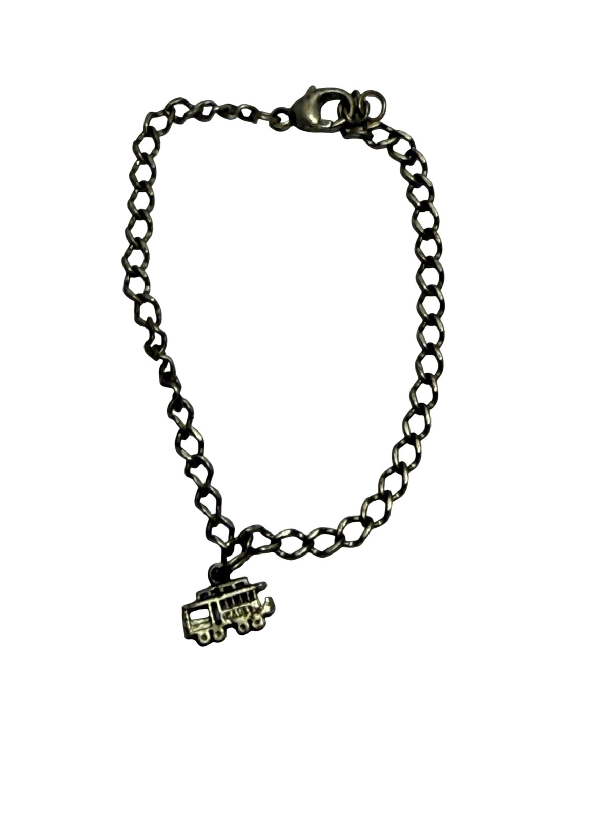 Gold Tone Chain Charm Bracelet Cable Car Trolley Travel Souvenir 5 Inch