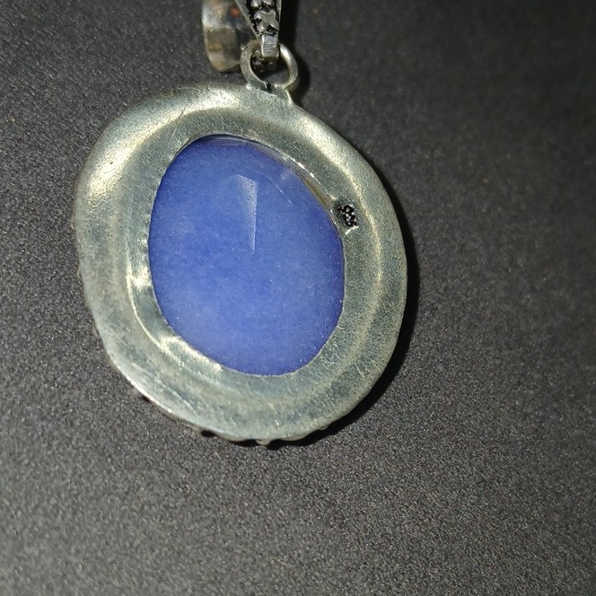 925 SS Simulated Blue Sapphire Pendant Charm Bezel Setting Handmade In India