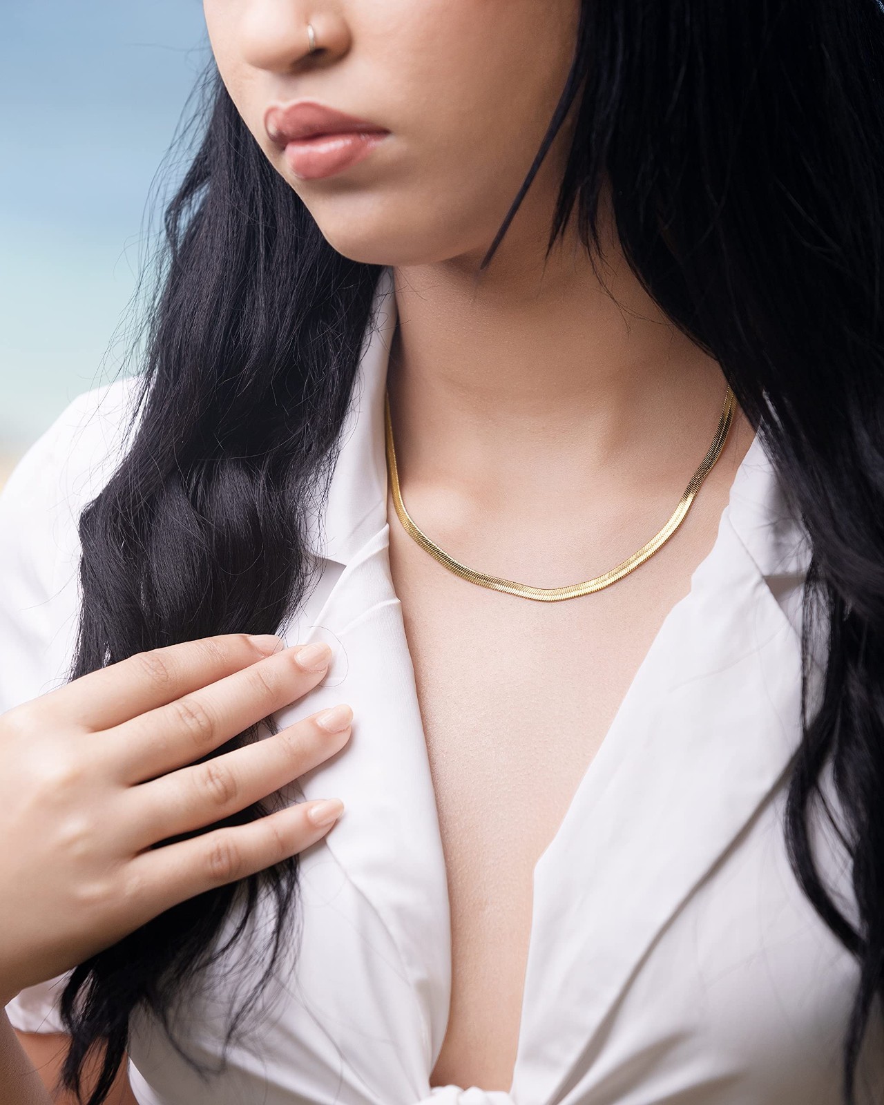 18K Gold Plated Herringbone Chain Necklace 4MM Wide, Elegant Fashion Jewelry