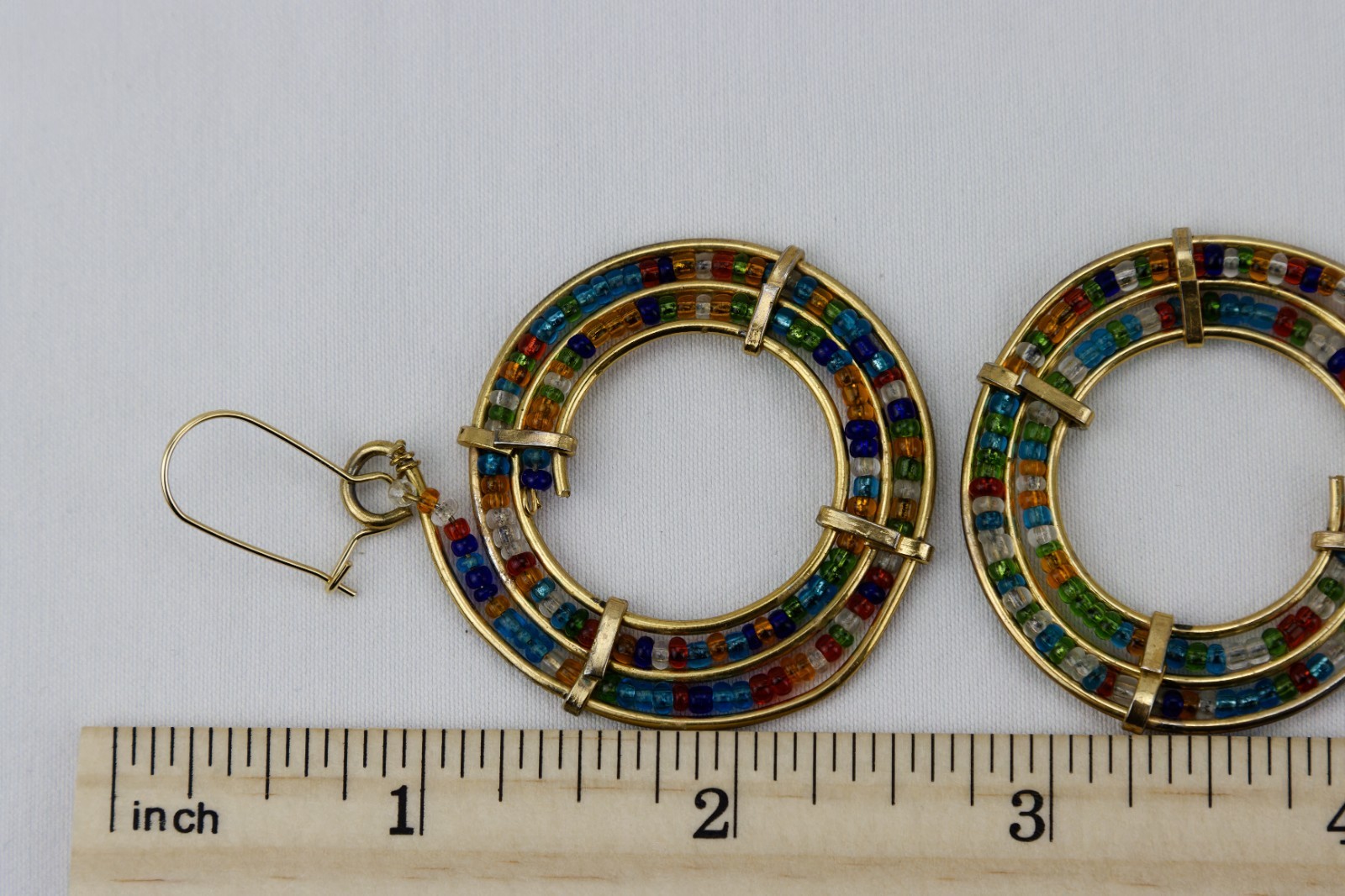 Multi-Colored Seed Bead Hoops, Gold Tone, Confetti/BOHO, 11gr