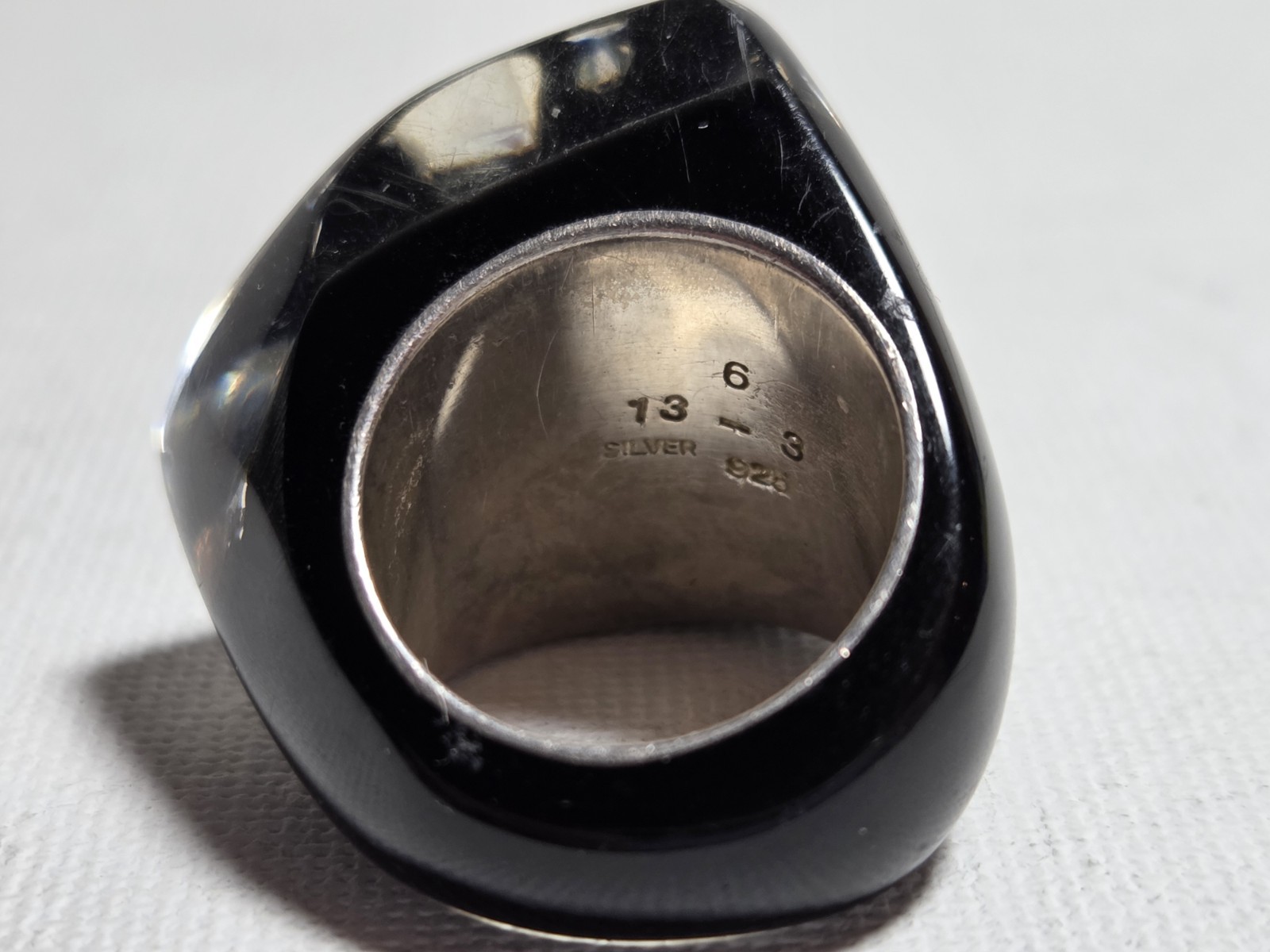 925 Silver Abstract Designer Black Resin Clear Crystal Cocktail Ring Size-6