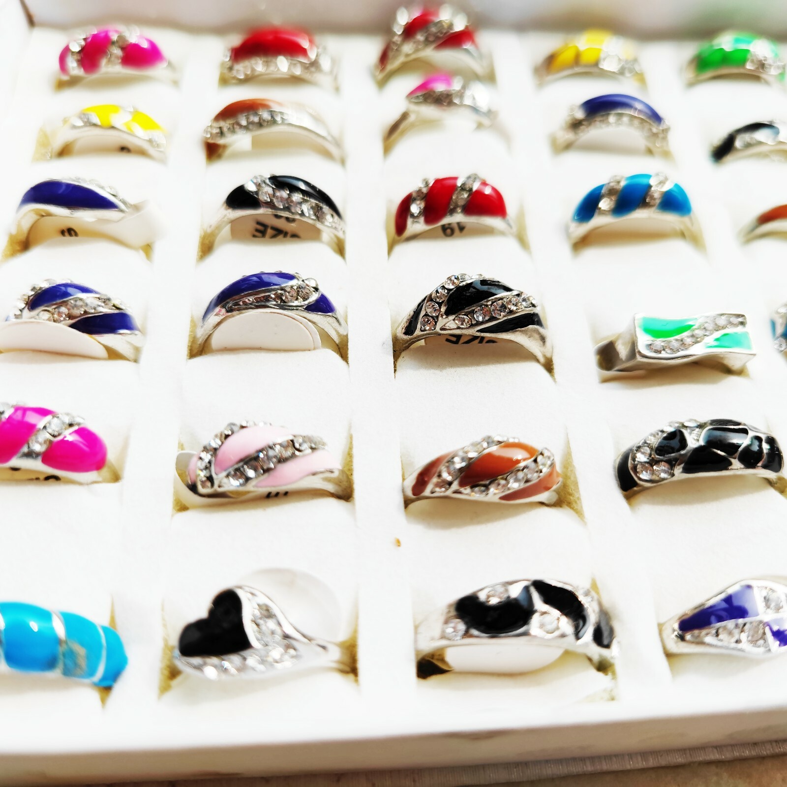 Wholesale 10pcs Vintage Multicolor Mixed Diamond inlay Ring Partywedding Jewelry