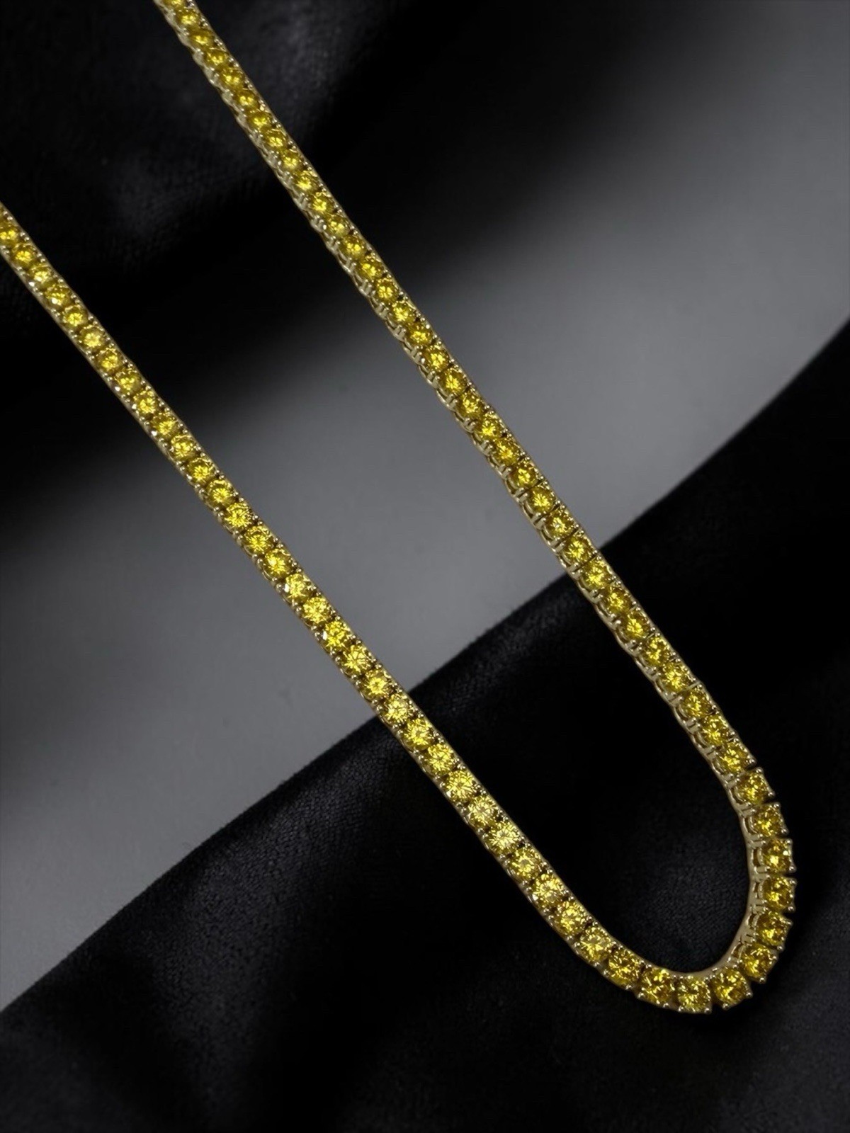 4mm Yellow Canary Gold Plated Brass Iced Out Cubic Zirconia Tennis Necklace