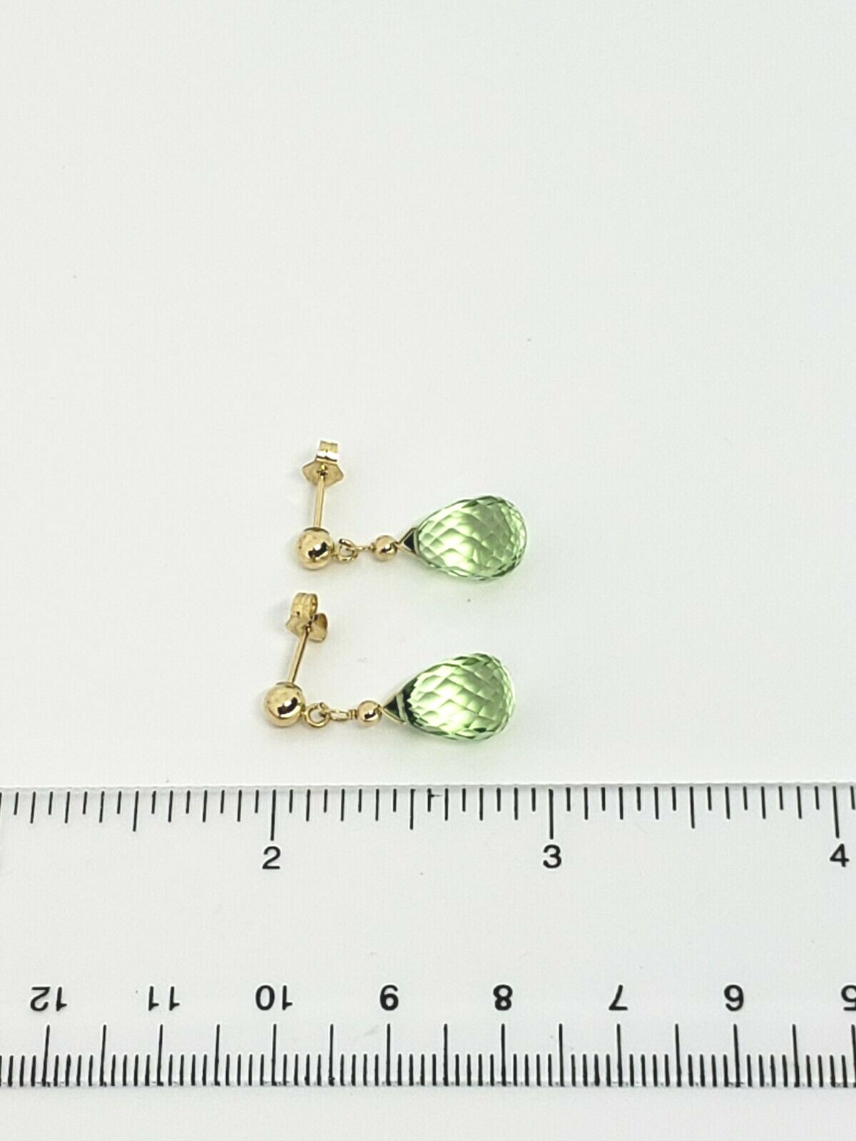 14k Yellow Gold Green Amethyst Briolette Ball Post Drop Earrings