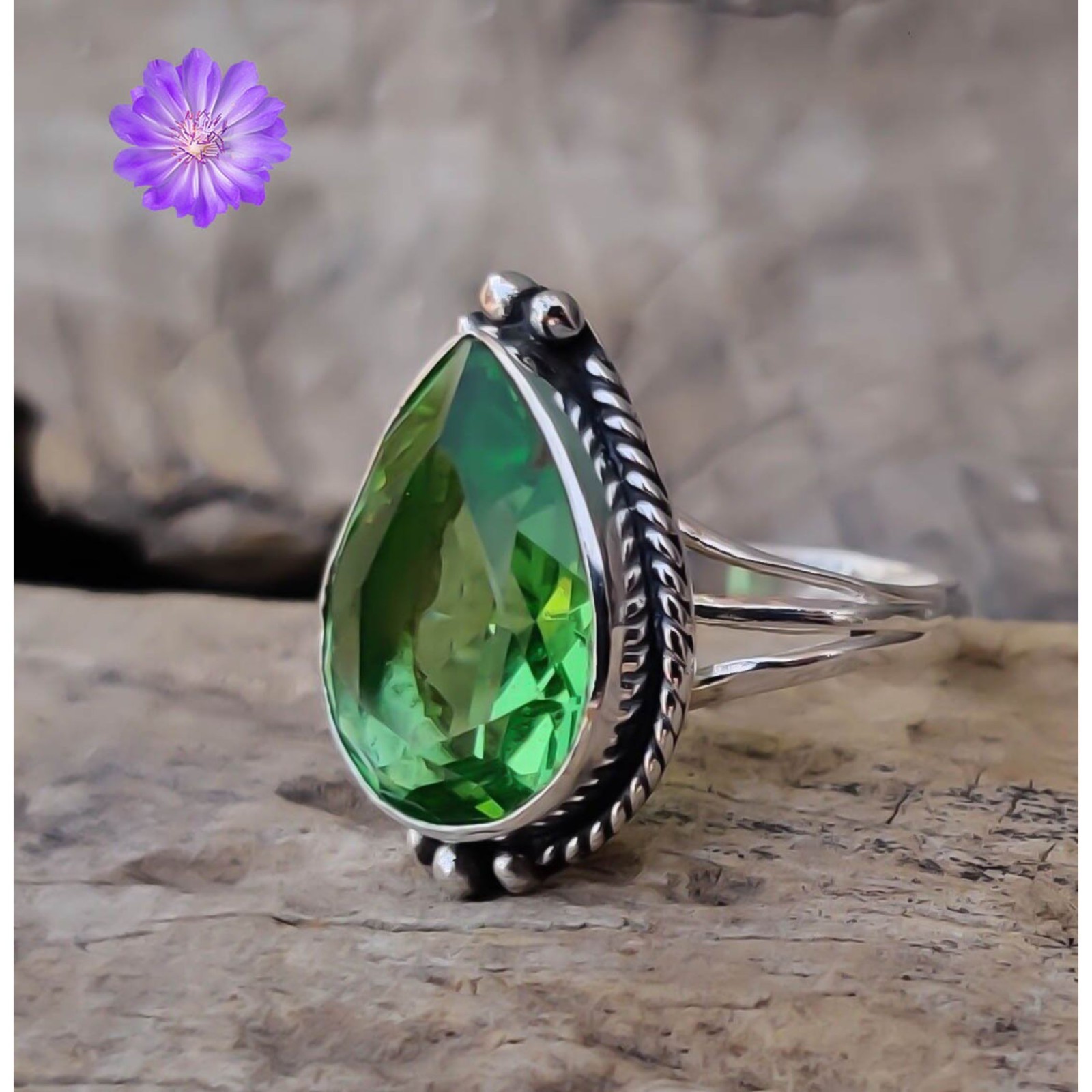 Green Amethyst Gemstone 925 Sterling Silver Ring Handmade Jewelry Ring For Gift