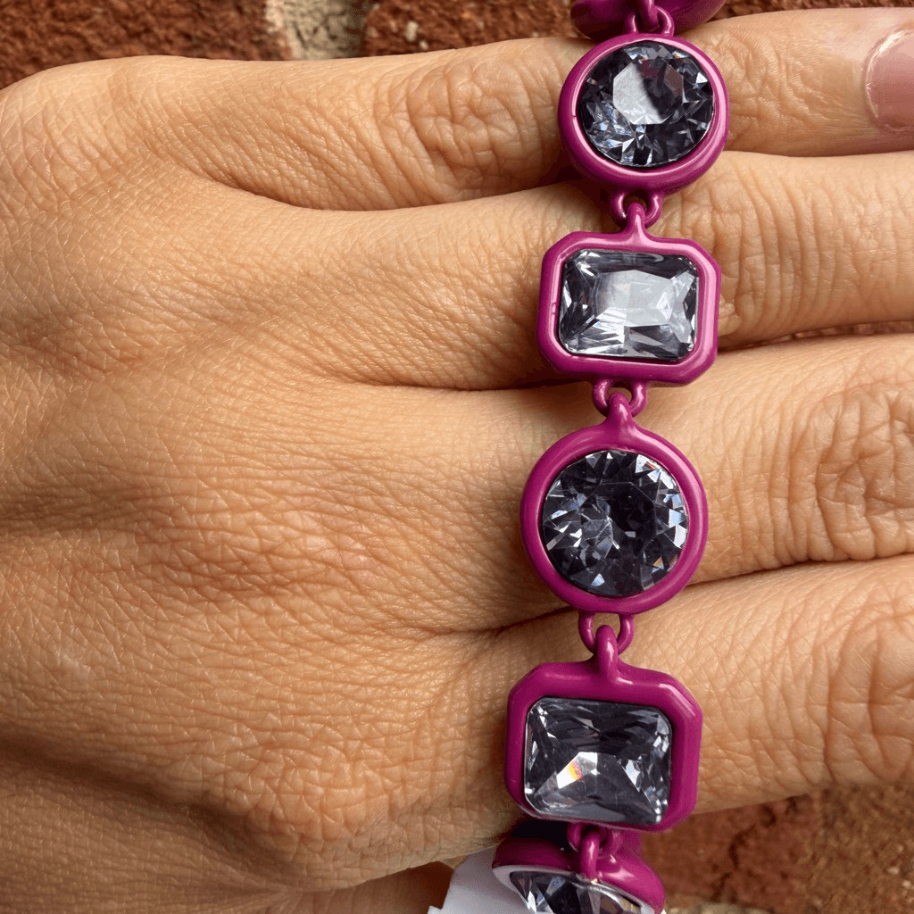 Karl Lagerfeld $58 Women’s Geometric Crystal Flex Bracelet Fuchsia OS NWT