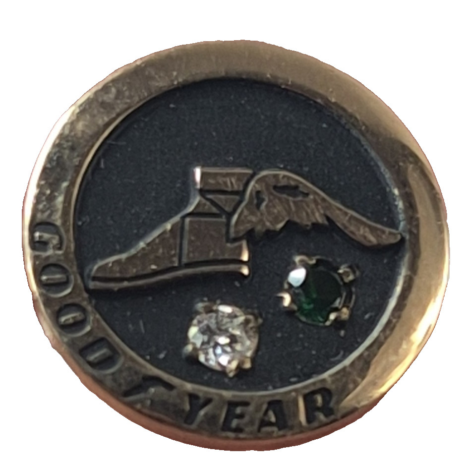 RARE: Goodyear Company 10 Kt. Gold, 1 Emerald 1 Diamond Pin Pendant