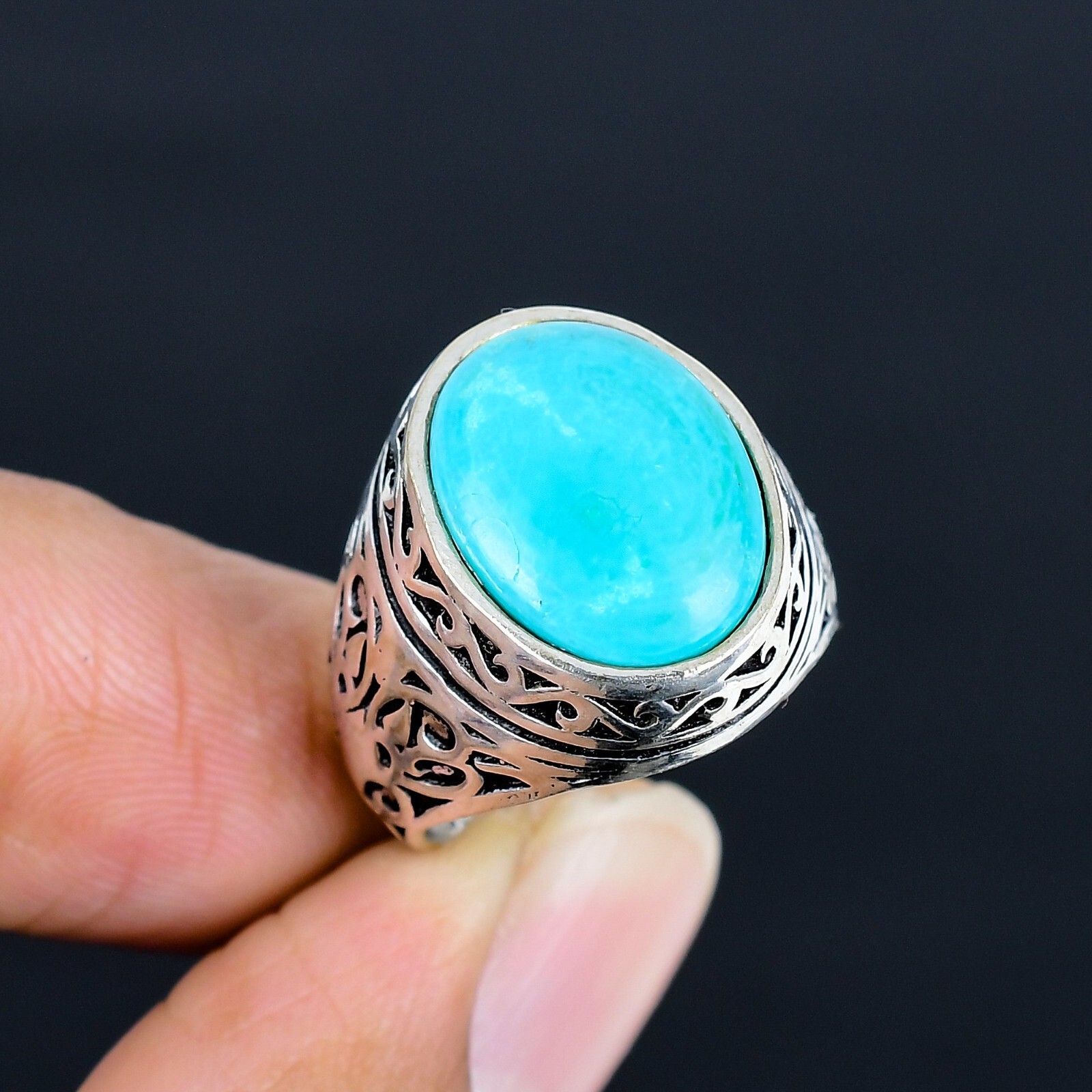 Blue Turquoise Gemstone Ottoman Arabic Style Ring All Size Available LG-1122