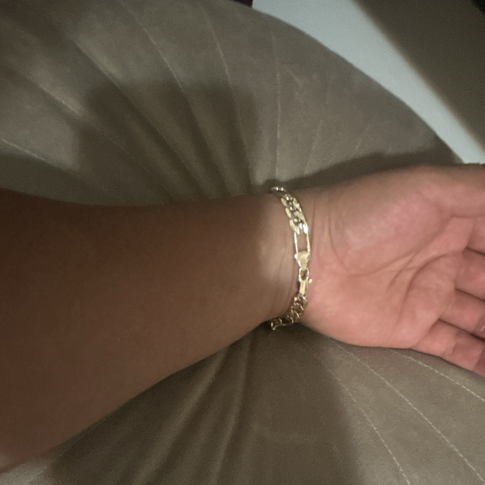 Gold Tone Figaro Chain Link Bracelet with Lobster Clasp Closure