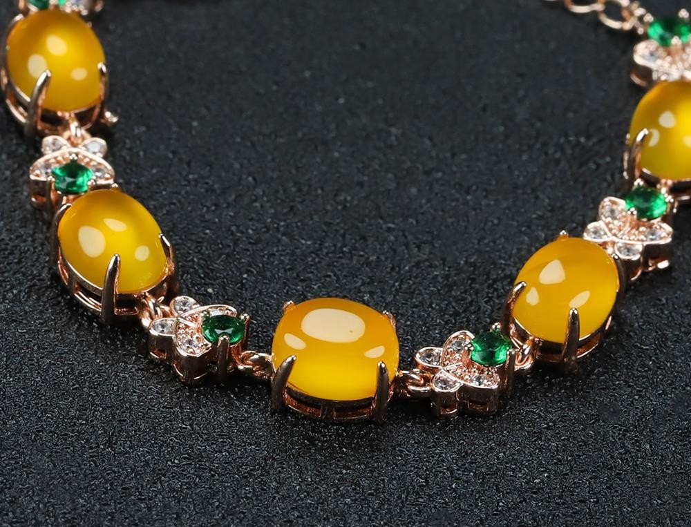 Girl Mothers Lady Women Yellow Jade Beads Bracelet Jewelry Gift Box DD301
