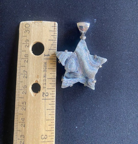 Starborn Creations 925 Sterling Silver Iridescent Ice Blue Druzy Star Pendant