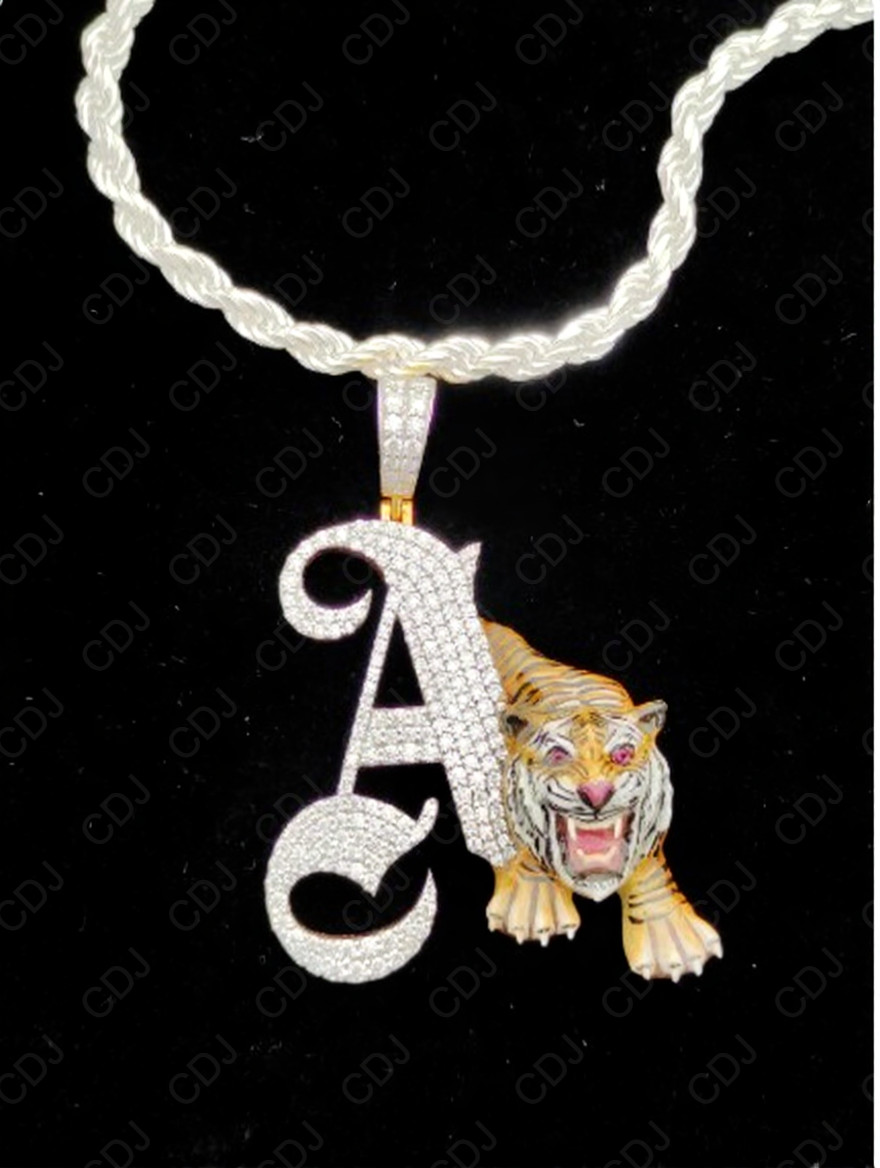 New Arrival New Year Gift For Him Initial Enamel Tiger Charm Pendant 925 Silver