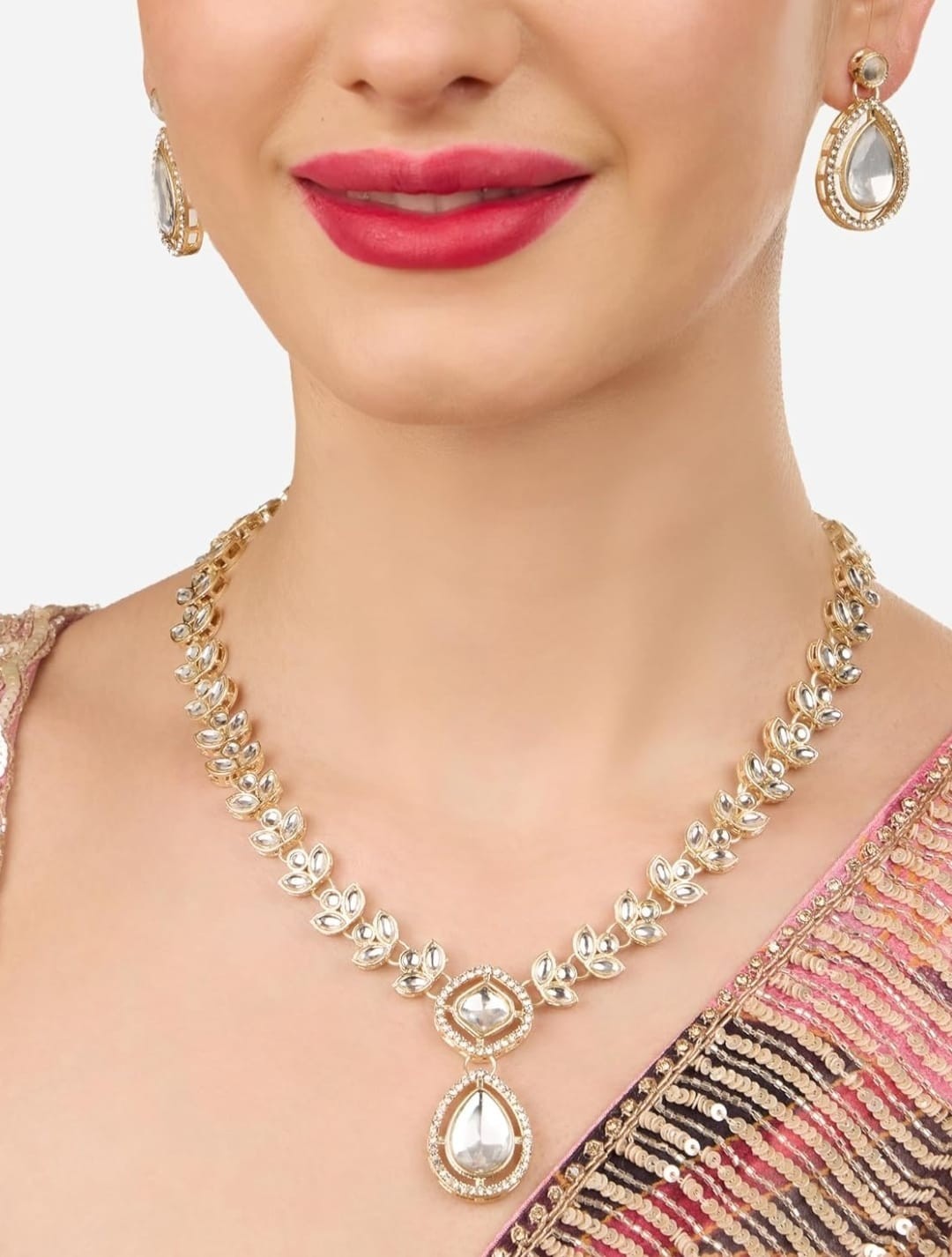 Indian bollywood cubic zircornia stones gold plated necklace for women