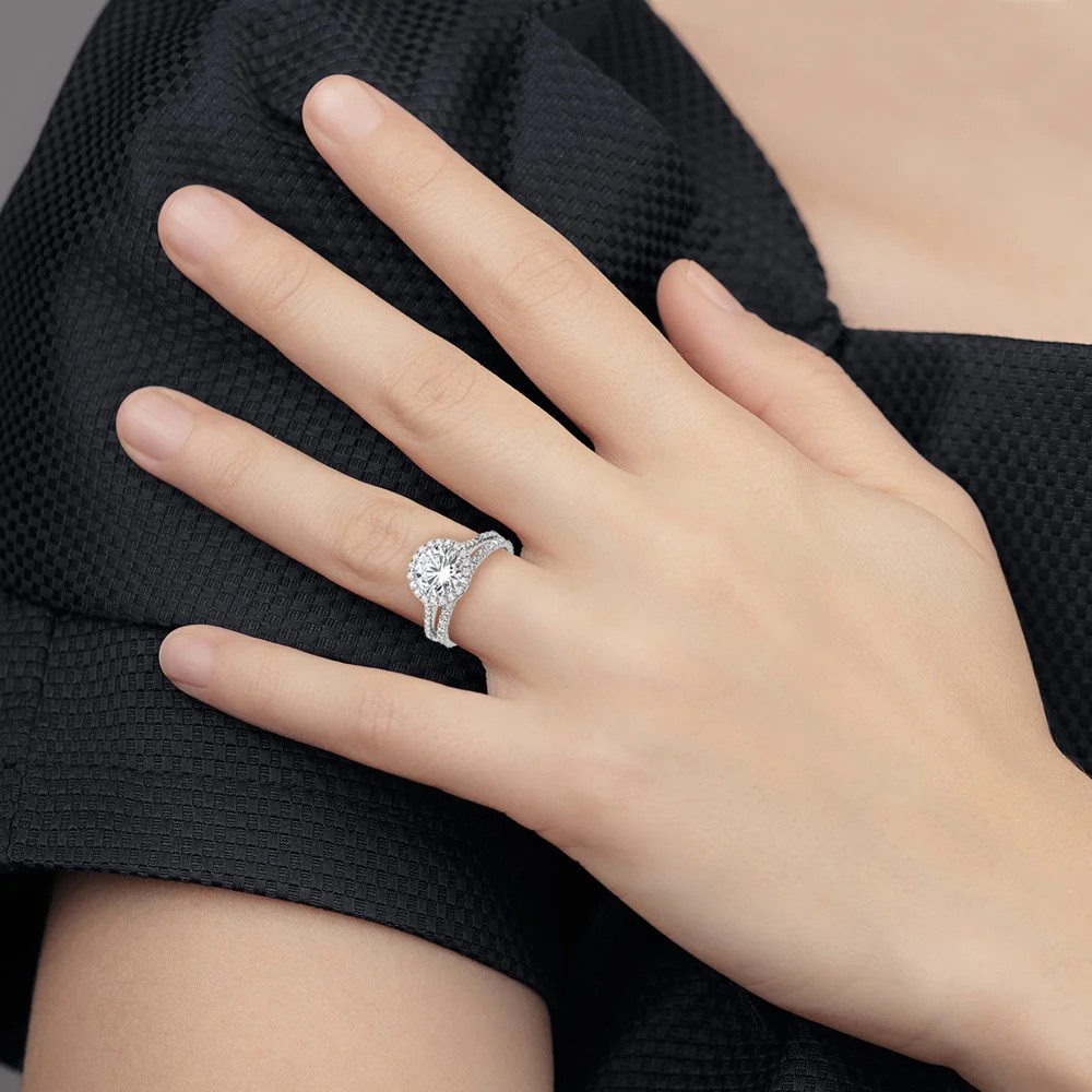 Sterling Silver Rhodium-Plated 11mm CZ Halo Engagement/Eternity Band 2 Ring Set