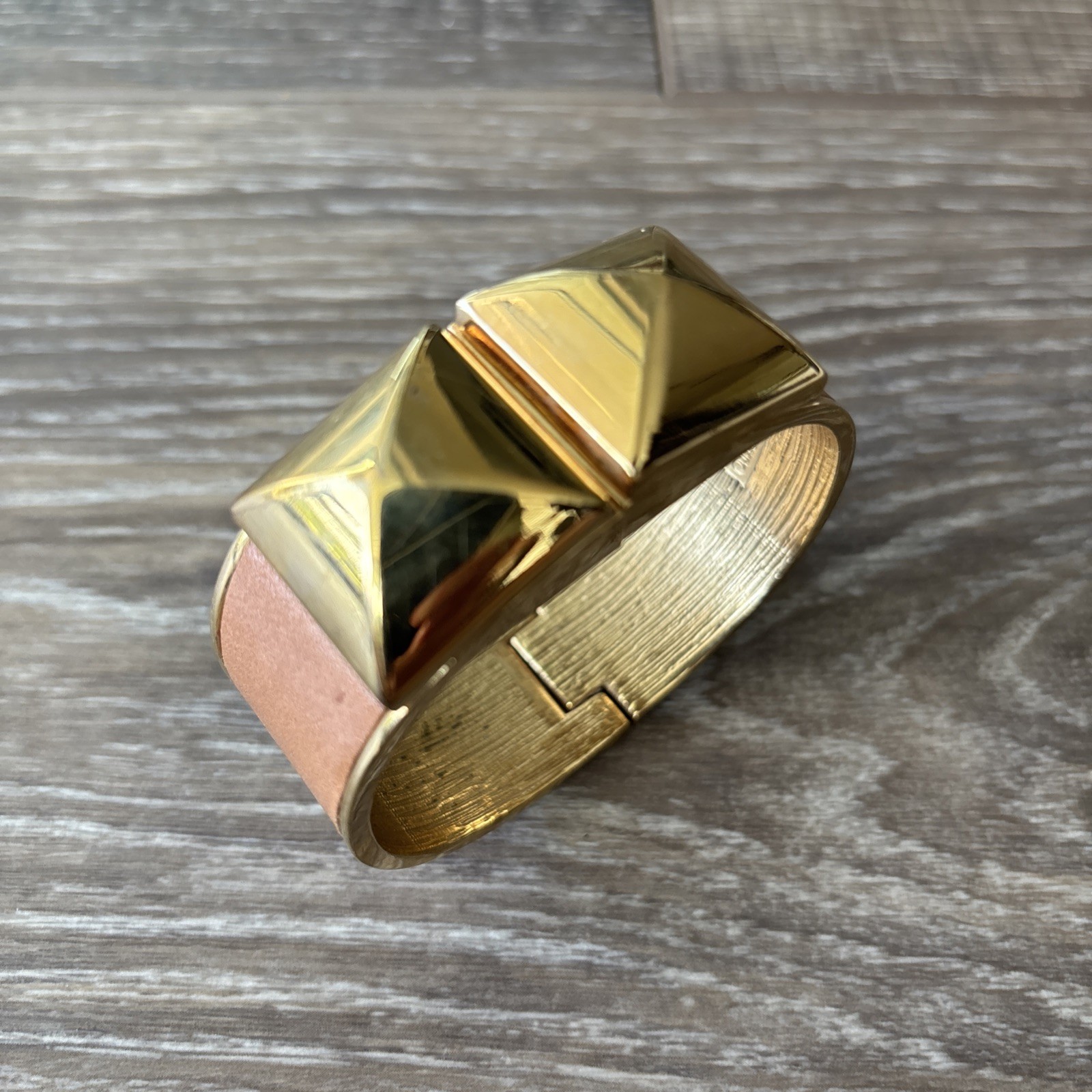 Vince Camuto Brown Leather Bracelet Gold-Tone Pyramid Studs Magnetic Closure