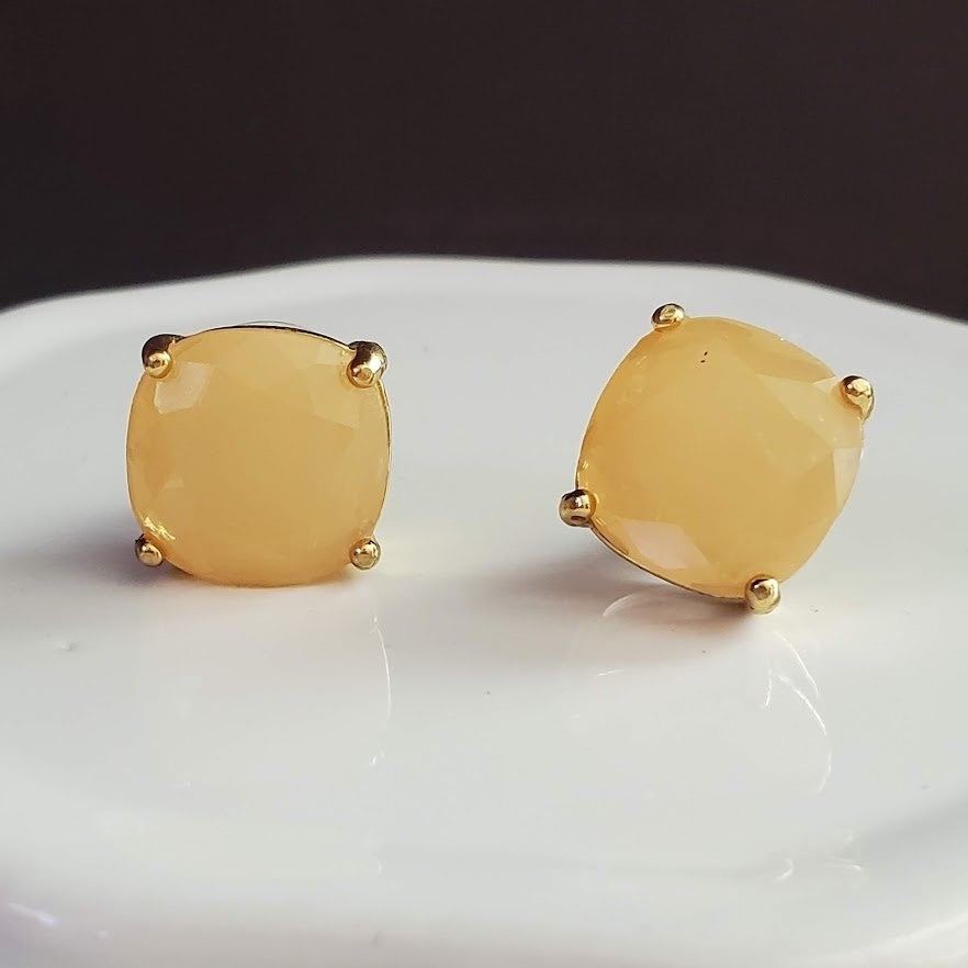 Kate Spade Pale Peach Cushion Cut Gold Tone Stud Earrings
