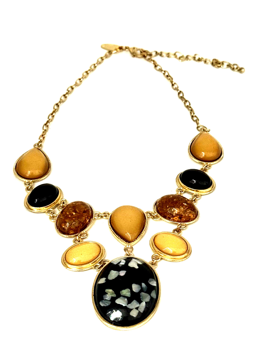 NY New York & Co. 21″ Matte Gold Tone Black, Gold & Amber Statement Necklace
