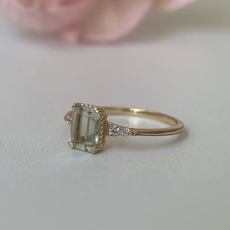 Emerald Cut Green Amethyst Gemstone Silver Ring Handmade Womens Ring