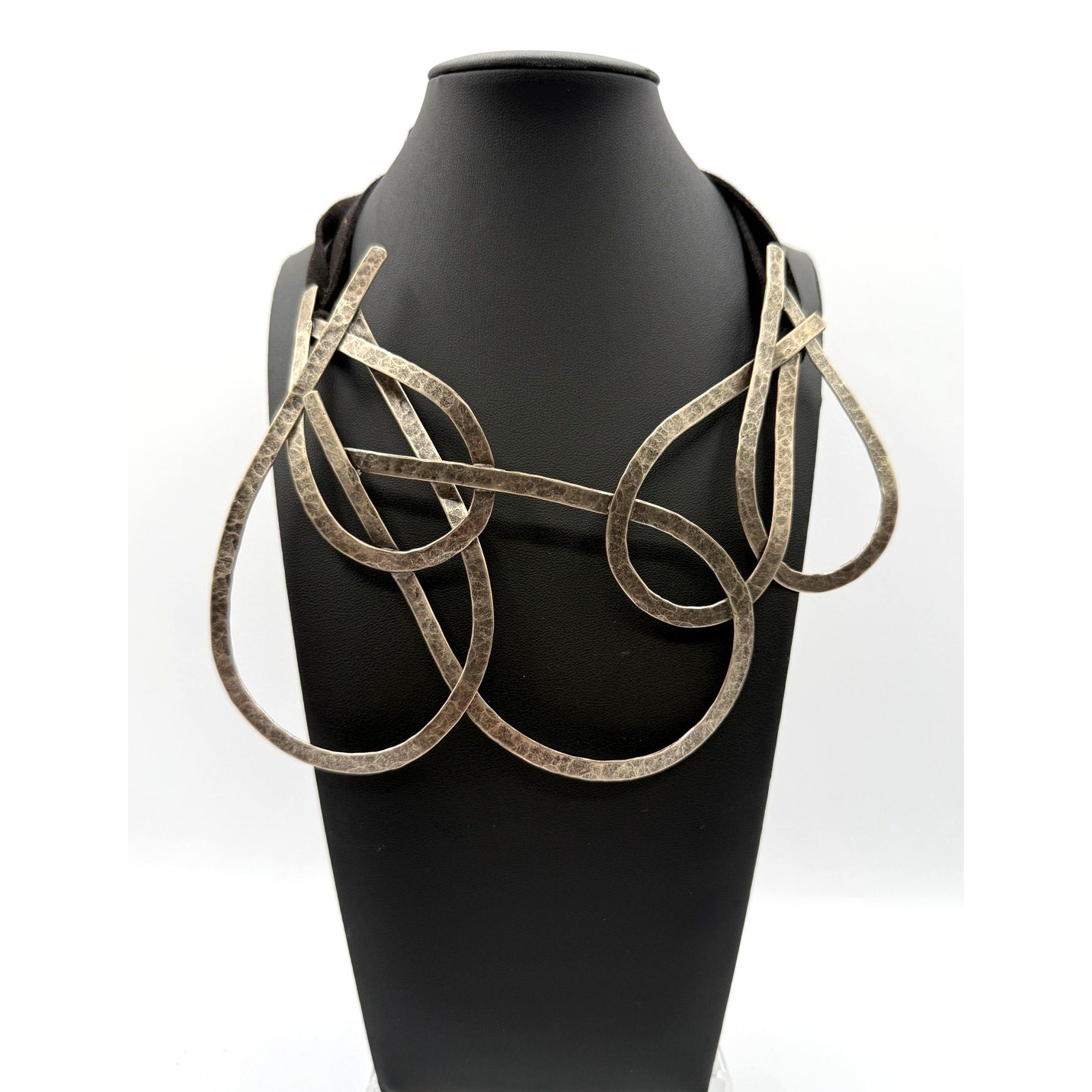 Ex Nova-Art Collection Handcrafted Textured Silver-Plated & Corded Necklace