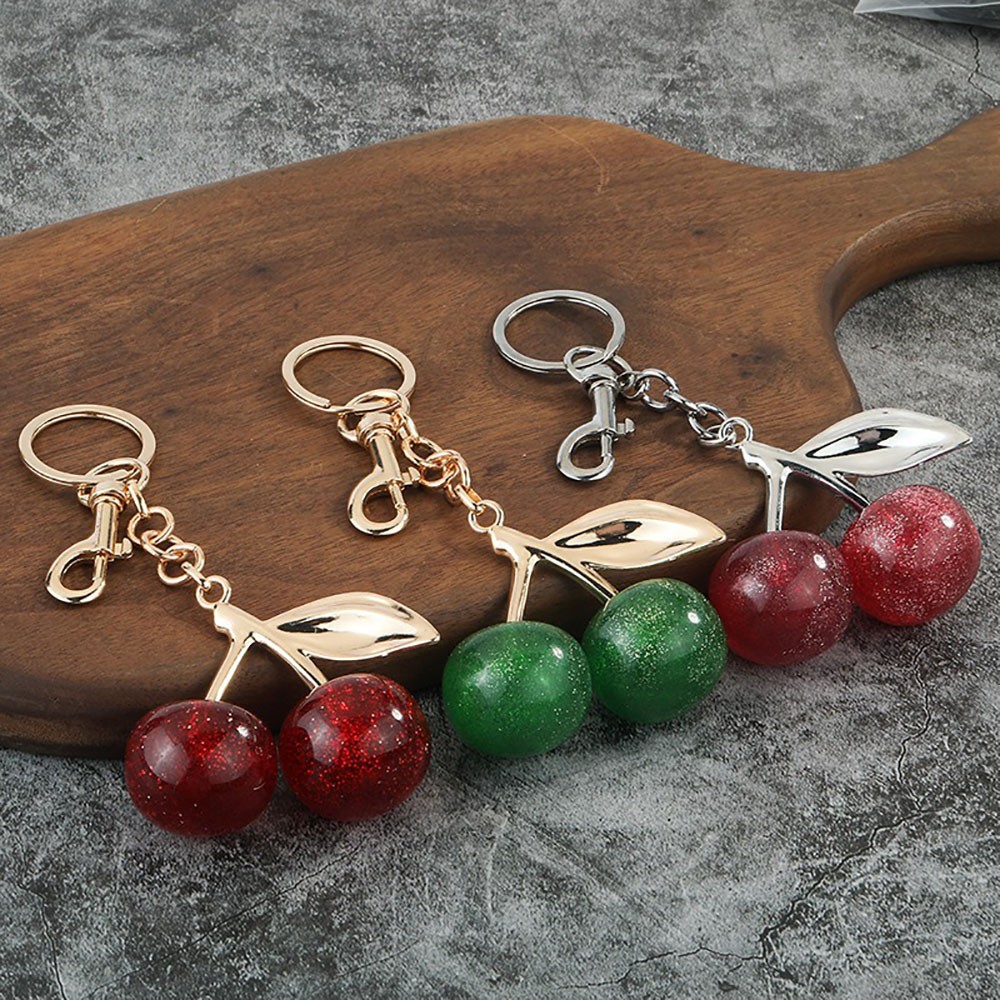 Metallic Whimsical Novel Grippy Pretty Delicate Shiny 2pcs Shiny Cherry Keychain