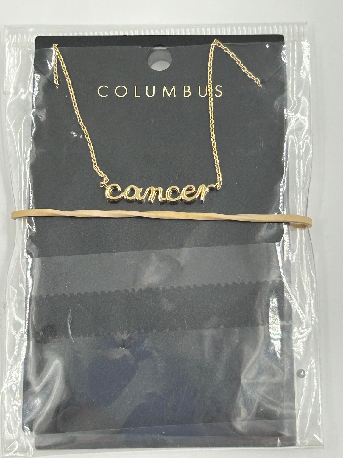 Columbus Cancer Script Pendant Necklace Gold Tone 18 Inch Chain Brass Astrology