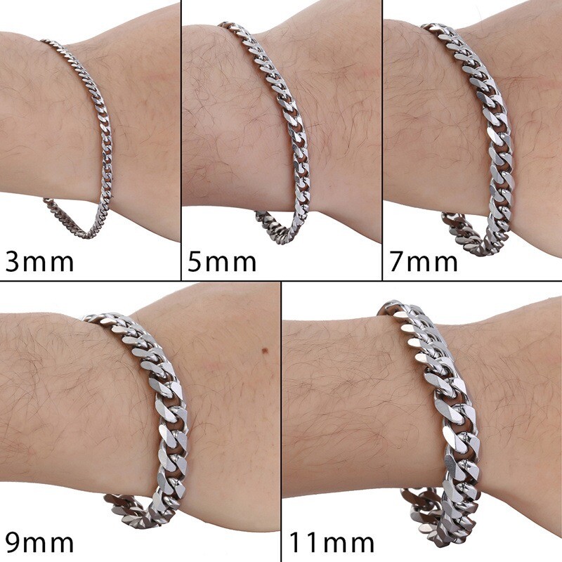 3/5/7/9/11mm Stainless Steel Curb Cuban Link Bracelet Silver Men’s Chain 18-25cm