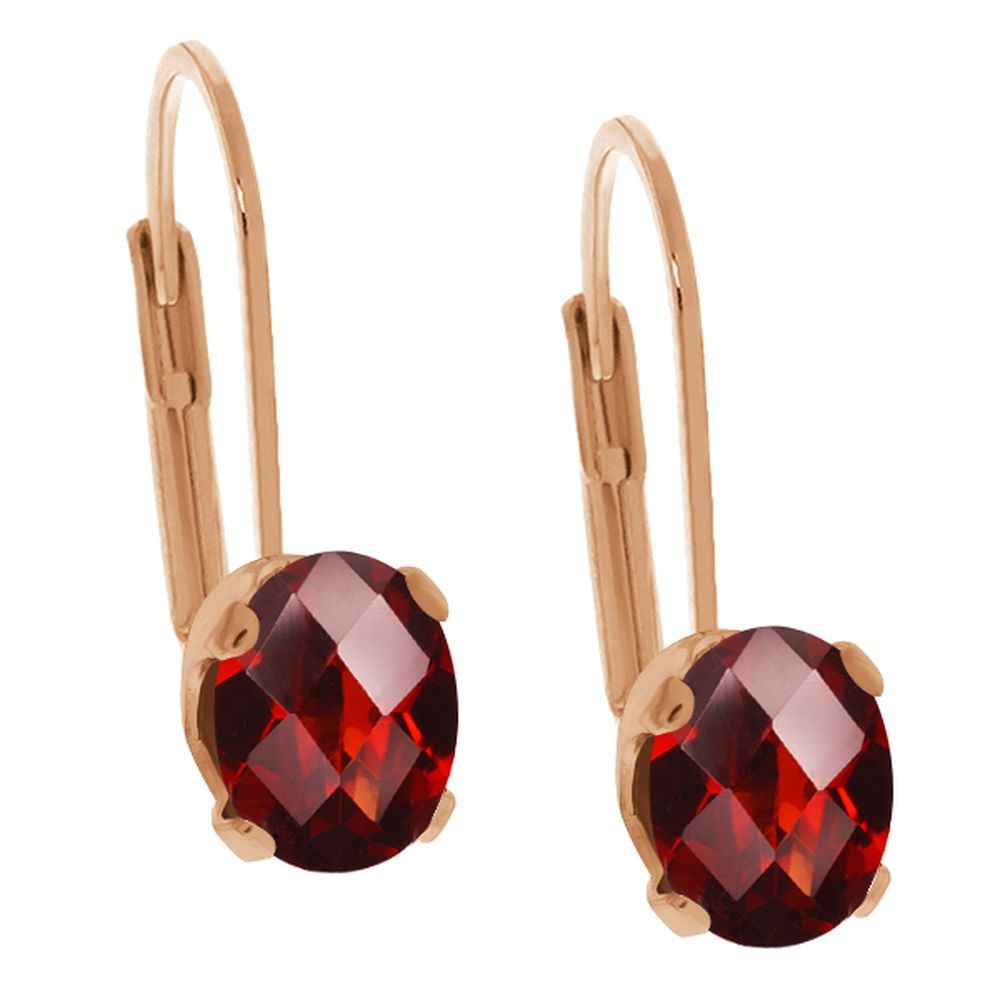 2.80 Ct Checkerboard Red Garnet Gold Plated 4-prong Leverback Earrings 8x6mm