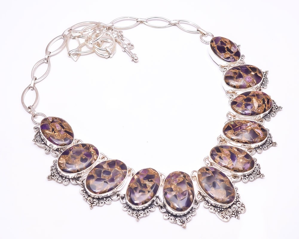 Natural Copper Purple Amethyst 925 Sterling Silver Bali Necklace 16-17.99″ N17