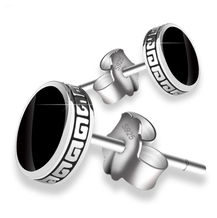 Unisex Women Men Sterling Silver Post Black Enamel Round Stud Earrings 6mm I84