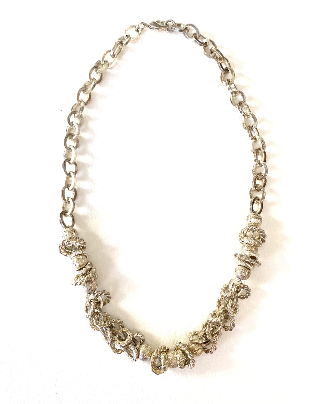 Estate Find Silver Tone Thick Chain Charm Statement Necklace 16”