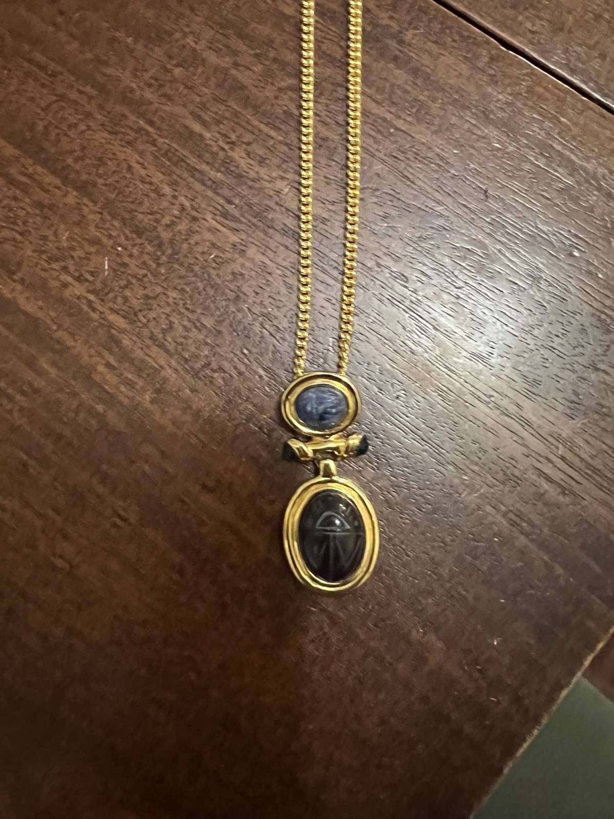 Givenchy Scarab Pendant Necklace Unsigned Pendant 1 3/4 Inches Chain 32 Inches