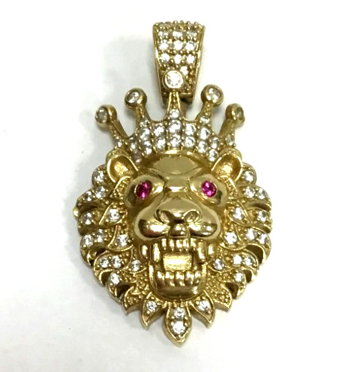 (MA3) Unisex 14k Yellow Gold 9.4 Grams CZ Lion King Pendant 1-1/2″