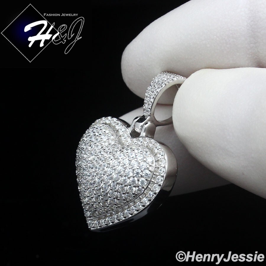WOMEN SOLID 925 STERLING SILVER 1CT MOISSANITE 3D DOUBLE HEART PENDANT*MSP552