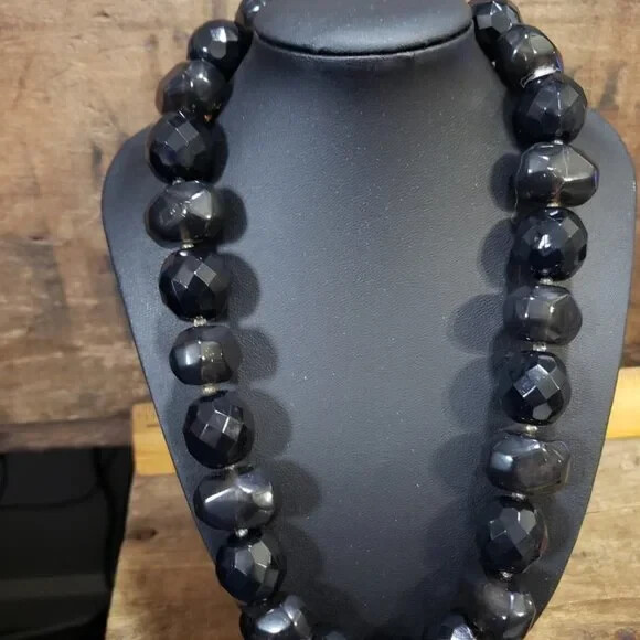 Costume Jewelry Necklace – BLACK BEAD- Statement – up to 20 inches