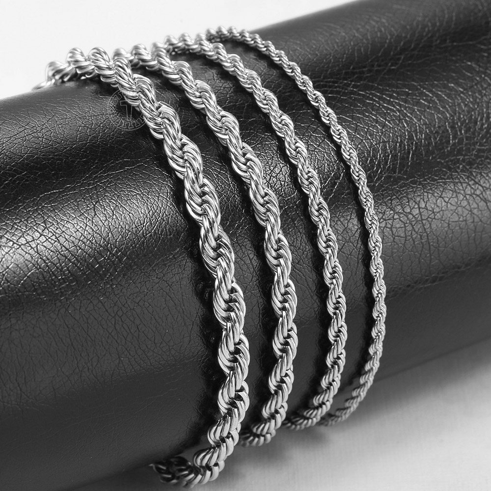 2/3/4/5mm Rope Chain Bracelet or Necklace For Men Women Stainless Steel Link