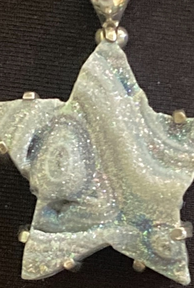 Starborn Creations 925 Sterling Silver Iridescent Ice Blue Druzy Star Pendant