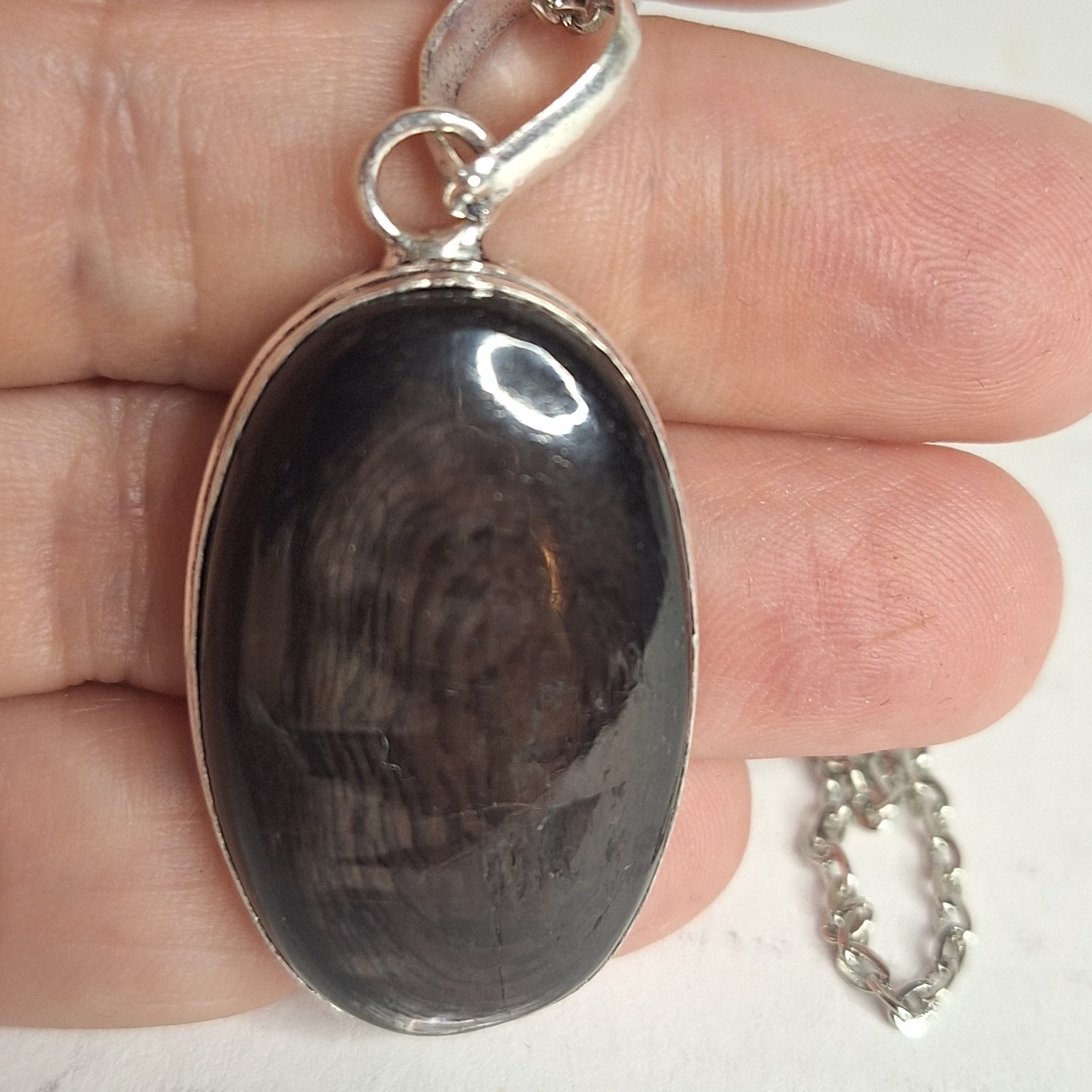 Purple Fire Labradorite Silver Plated Necklace Handmade Very Dark Purple