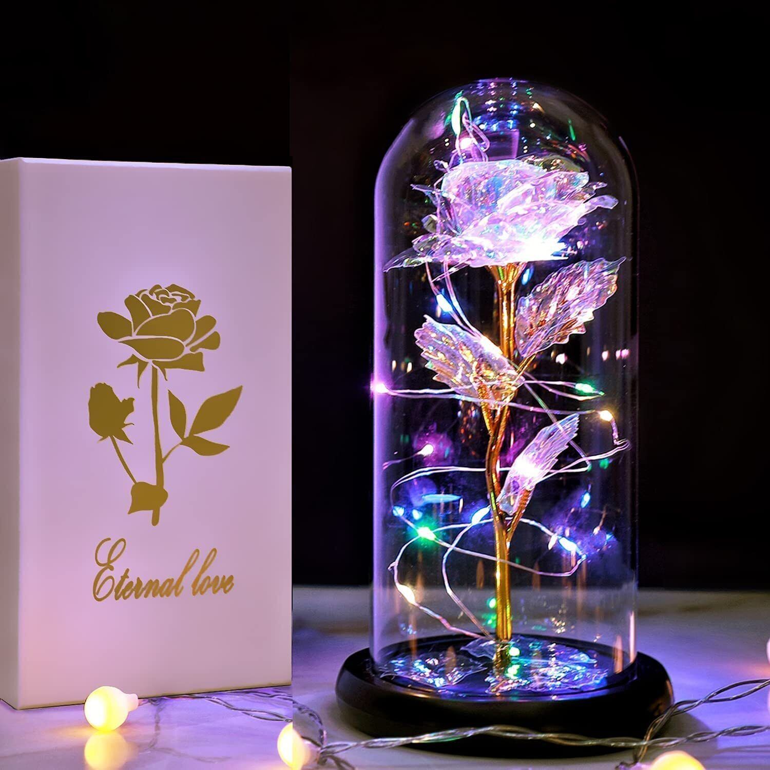 LED Rose Gifts for Women Flowers Rose in Glass Dome Birthday Valentines Day Gift