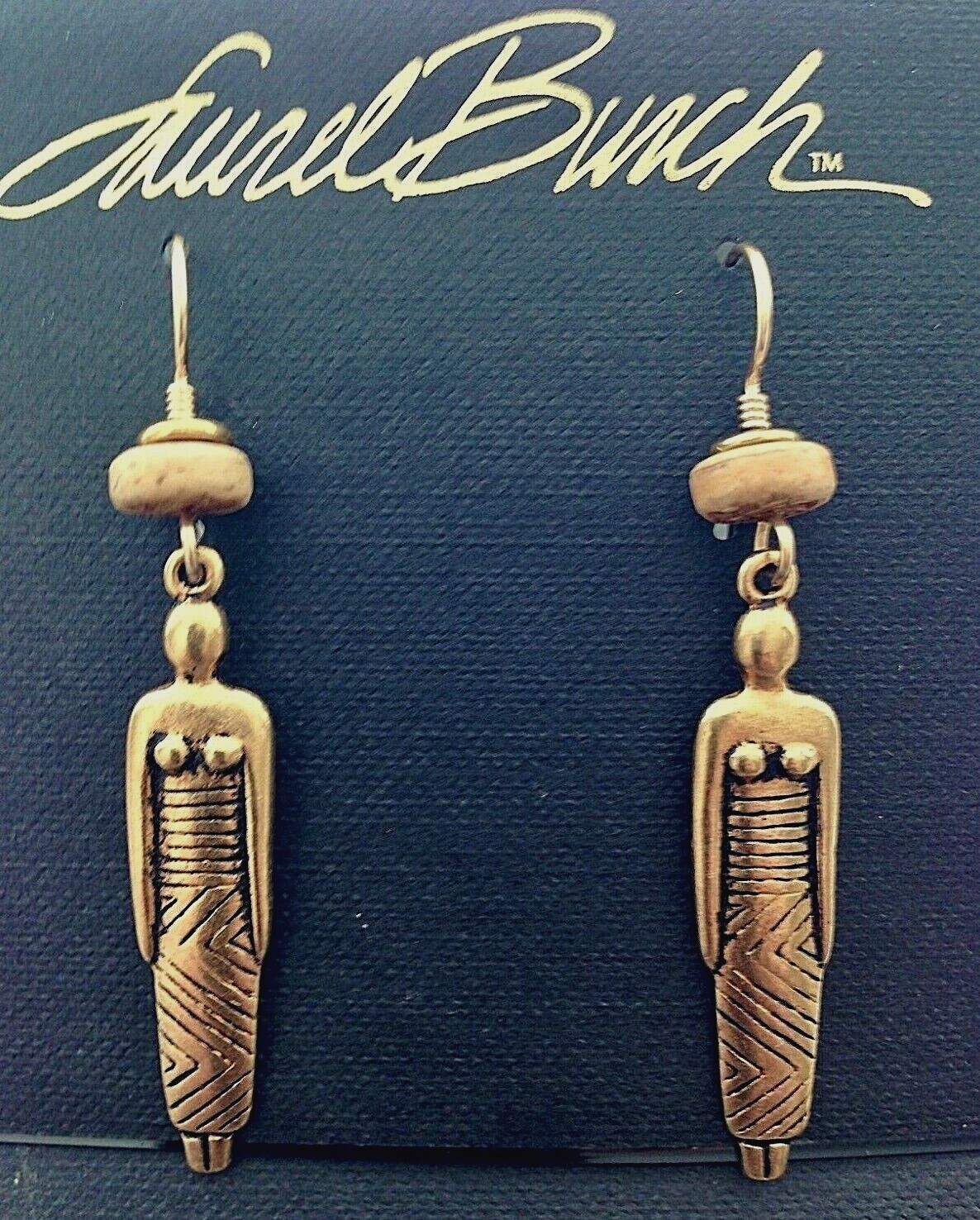 NEW Vintage Petite Laurel Burch WOMAN Antiqued Gold Over Pewter Tribal Earrings