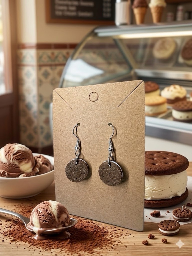Ice Cream Sandwich Earrings Cute Novelty Food Jewelry Realistic Dessert