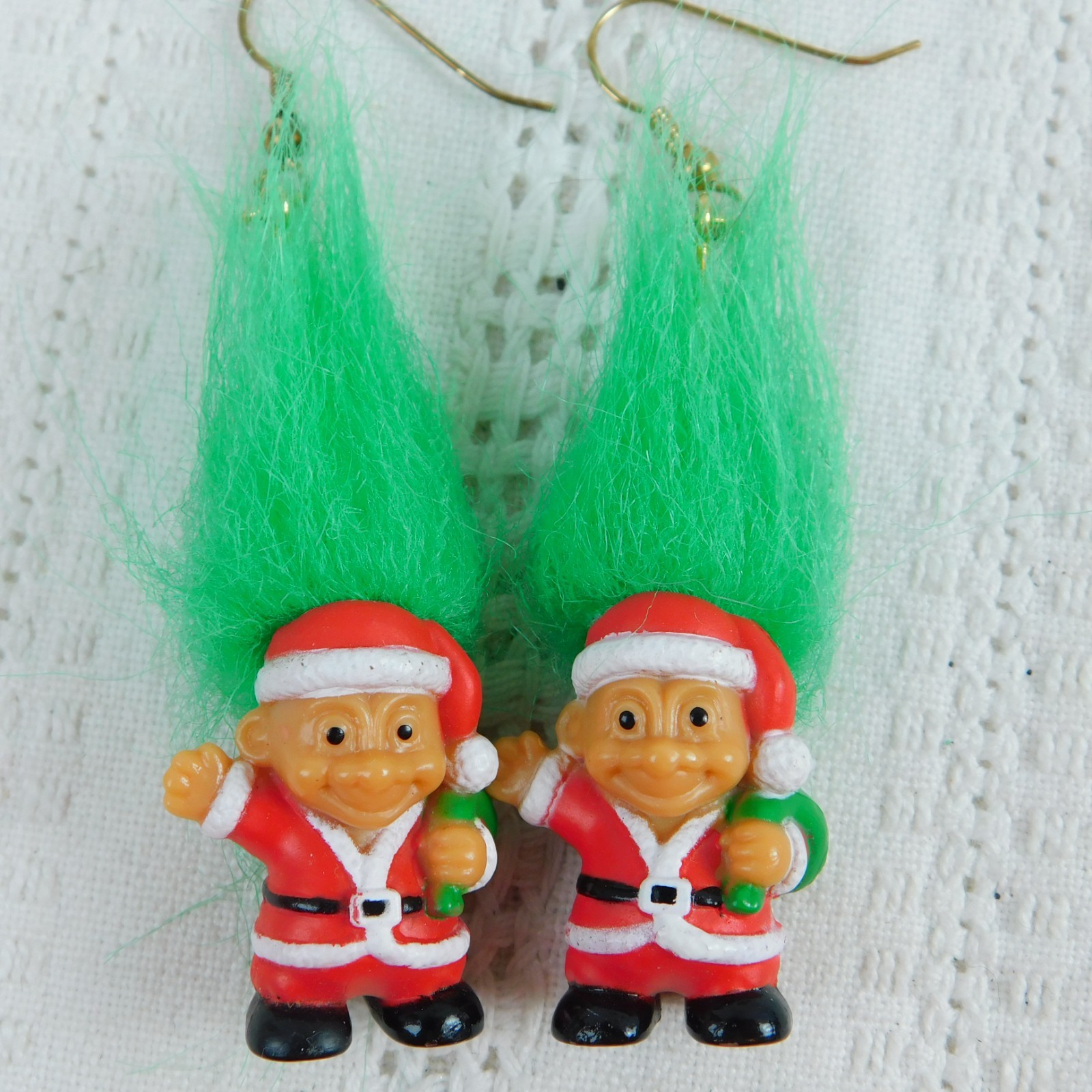 Russ Troll Earrings Christmas Halloween Lot of 2 Vintage Resin Pierced Dangle