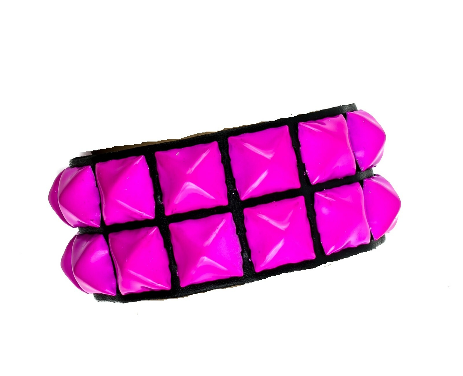 Pink Pyramid Studded Double Row Punk Bracelet Wrist Cuff Real Cowhide Leather