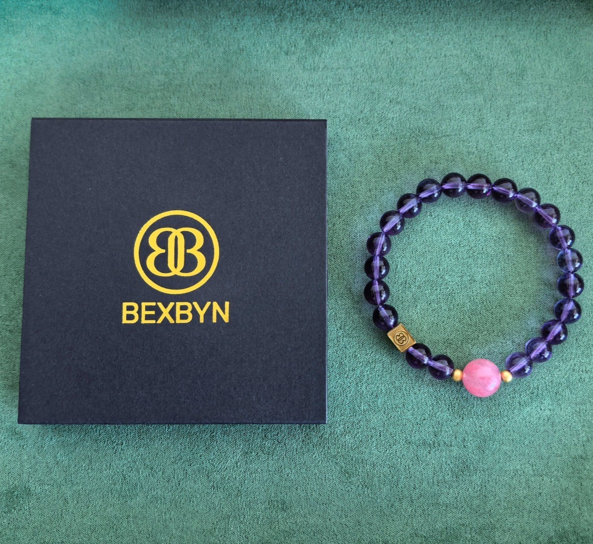 Custom Engraving Amethyst 5A Rhodonite Beaded Bracelet Keepsake Jewelry Her Gift