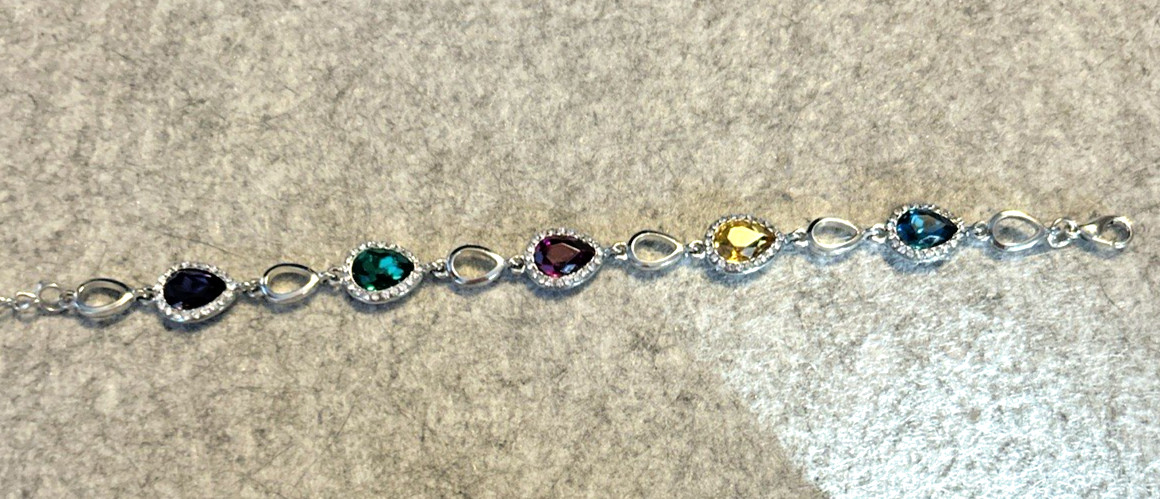 NWT Paparazzi Silvertone Bracelet Multicolor Crystals 6.5”-8.5”