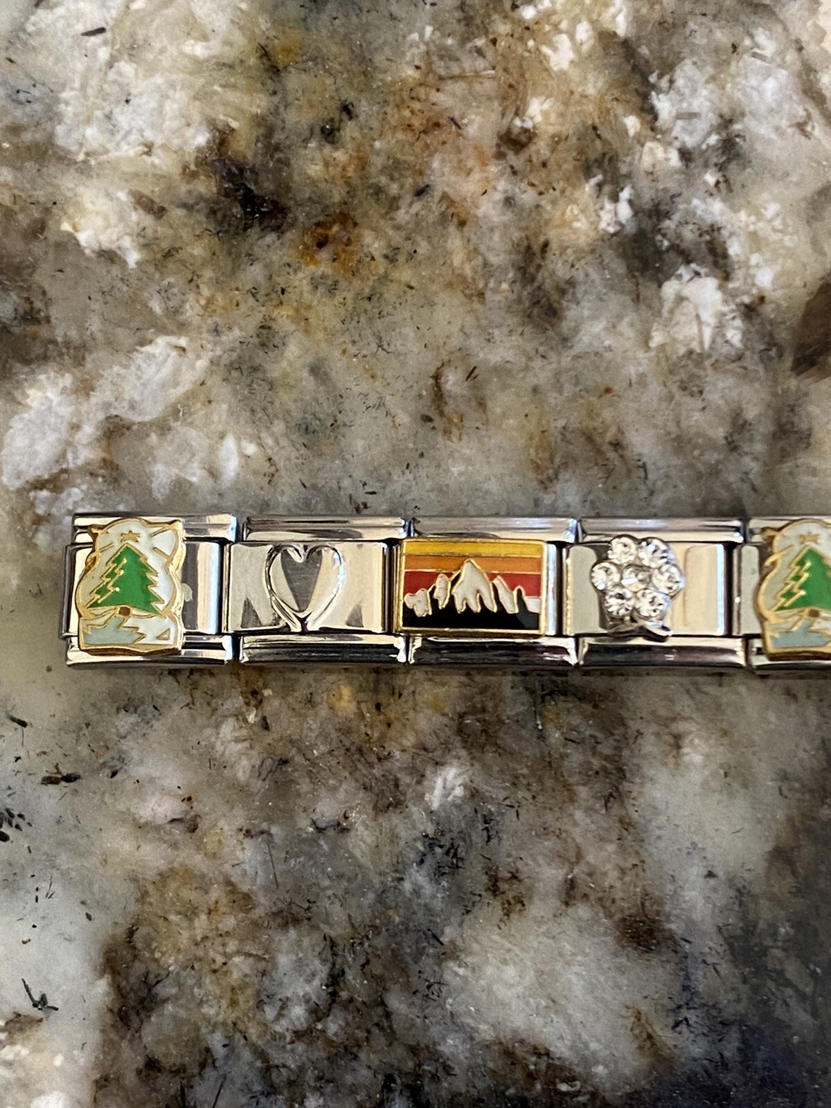 18 Charm Skiing / Mountains / Trees Italian Charm Bracelet New