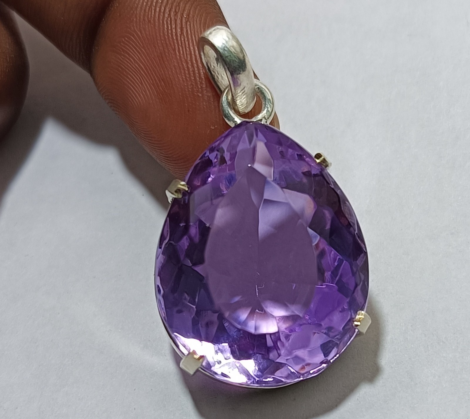 Natural 66.05 Ct Brazilian Pear Cut Purple Topaz Pendant 925 Silver Gemstone